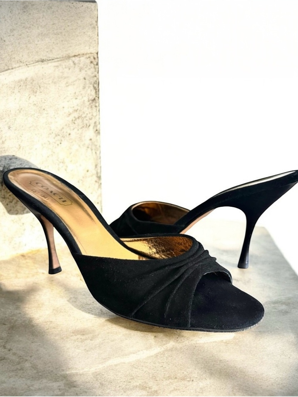 Coach Sandals Black Suede Heels